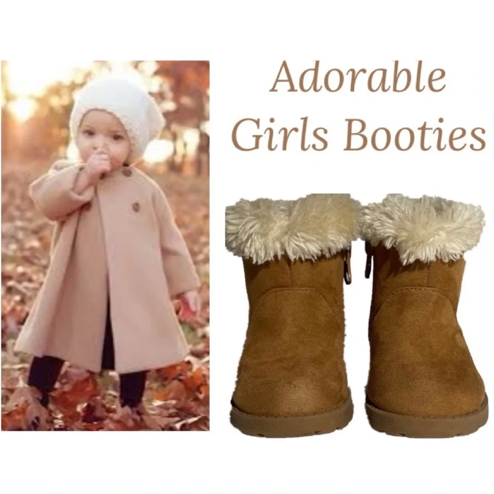 Brown Booties Warm  Winter Fur Cuff Boots Sherpa Lined Girls Size 5